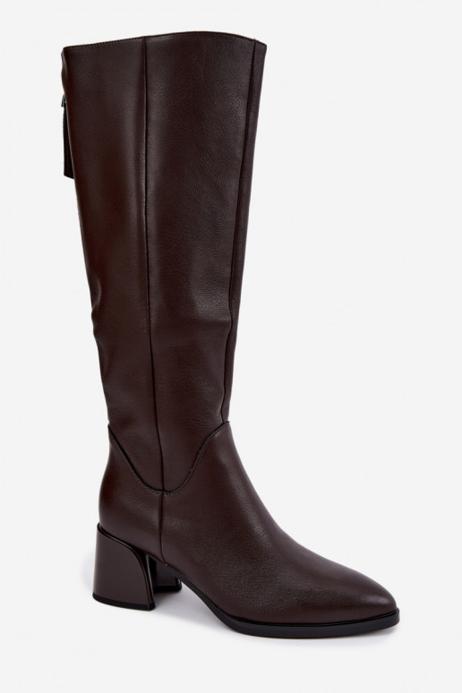 Leder gefütterte Damenlange Stiefel mit Absatz D&A JC62-1069 schokoladenbraun