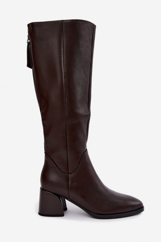Leder gefütterte Damenlange Stiefel mit Absatz D&A JC62-1069 schokoladenbraun