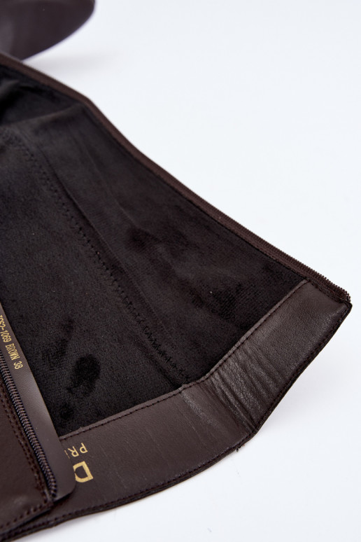 Leder gefütterte Damenlange Stiefel mit Absatz D&A JC62-1069 schokoladenbraun