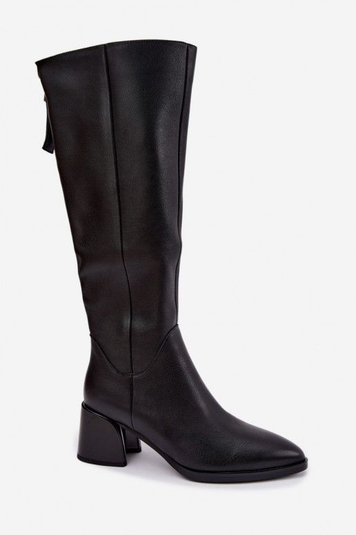 Leder gefütterte Damenlange Stiefel mit Absatz D&A JC62-1069 schwarz