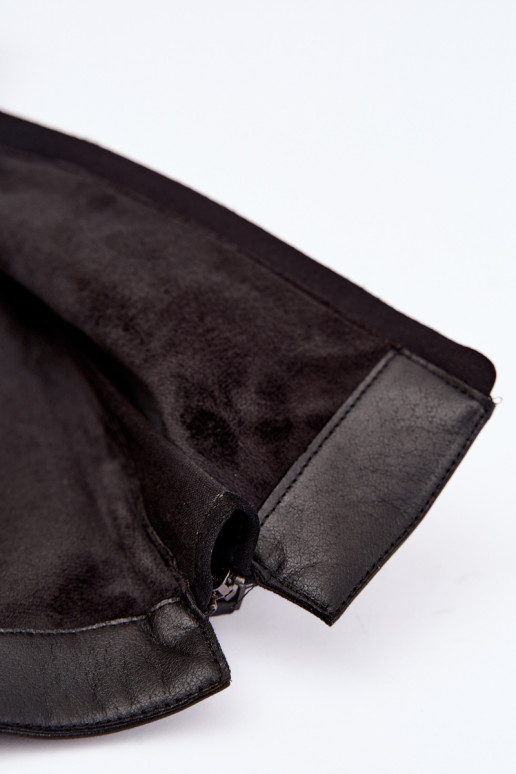 Leder gefütterte Damenlange Stiefel mit Absatz D&A JC62-1069 schwarz
