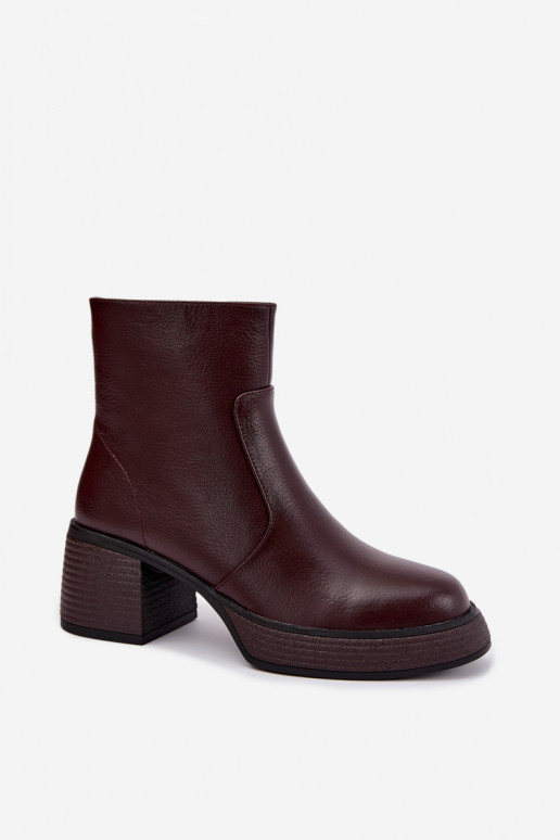 Leder gefütterte Stiefeletten mit Absatz D&A CR62-3369 burgunderrot
