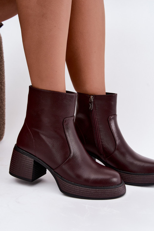 Bottines en cuir doublées avec talons D&A CR62-3369 bordeaux