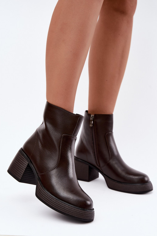 Bottines en cuir doublées avec talons D&A CR62-3369 chocolat