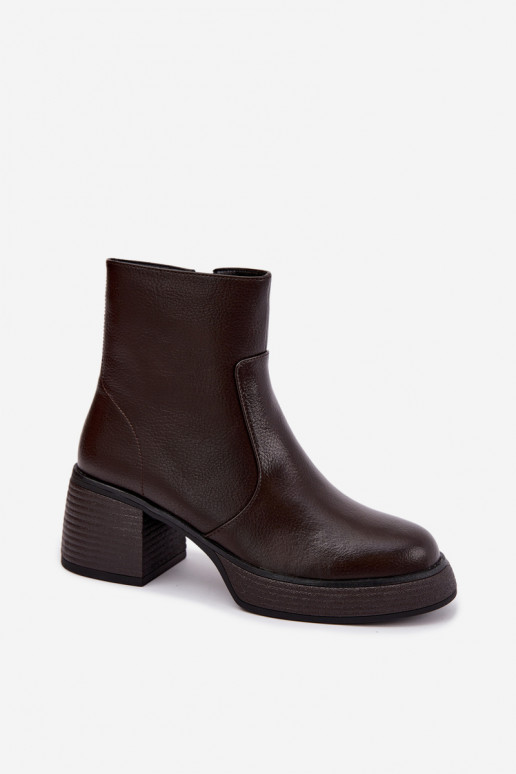 Bottines en cuir doublées avec talons D&A CR62-3369 chocolat