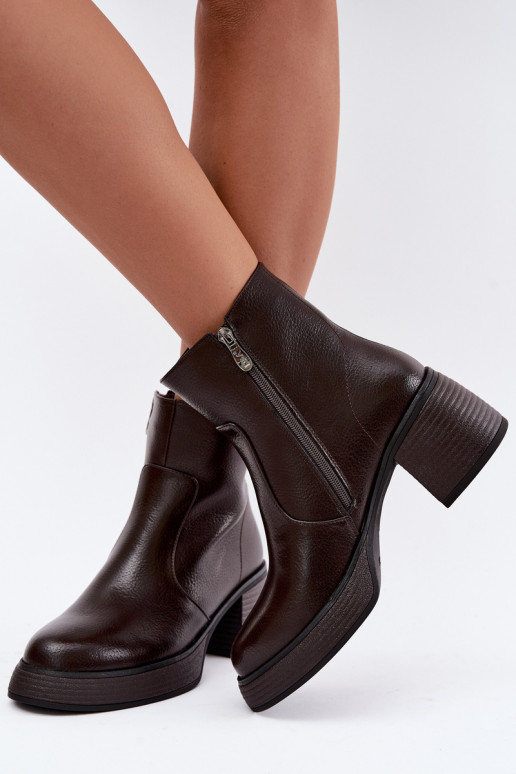 Bottines en cuir doublées avec talons D&A CR62-3369 chocolat
