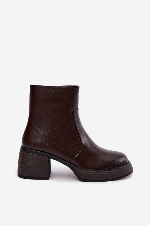 Leder gefütterte Stiefeletten mit Absatz D&A CR62-3369 schokoladenbraun