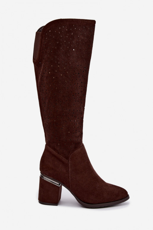 Lange Stiefel mit Ausschnitten und Absatz S.Barski HY62-8122 schokoladenbraun