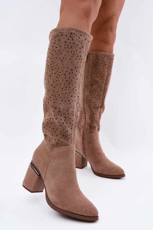 Lange Stiefel mit Ausschnitten und Absatz S.Barski HY62-8122 sand