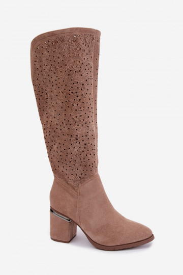 Lange Stiefel mit Ausschnitten und Absatz S.Barski HY62-8122 sand 2