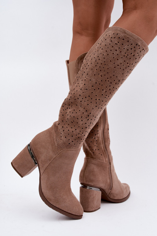 Bottes longues avec éléments découpés et talons S.Barski HY62-8122 sable