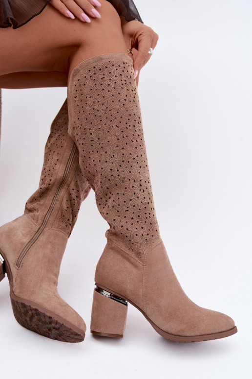 Lange Stiefel mit Ausschnitten und Absatz S.Barski HY62-8122 sand