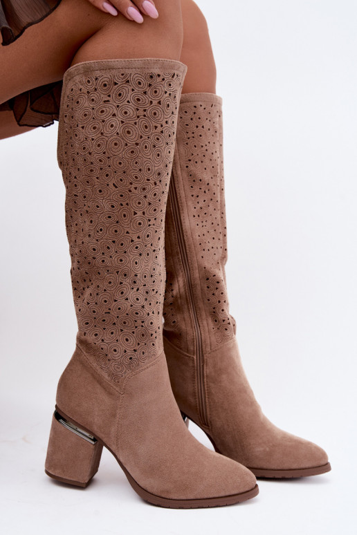 Lange Stiefel mit Ausschnitten und Absatz S.Barski HY62-8122 sand