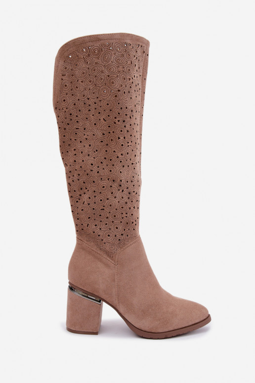 Lange Stiefel mit Ausschnitten und Absatz S.Barski HY62-8122 sand