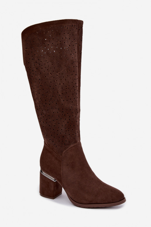 Lange Stiefel mit Ausschnitten und Absatz S.Barski HY62-8122 braun