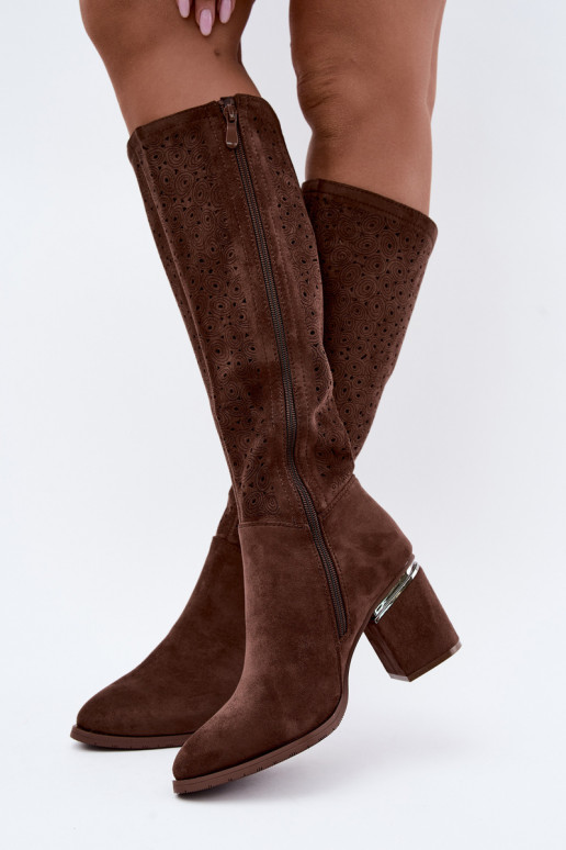 Lange Stiefel mit Ausschnitten und Absatz S.Barski HY62-8122 braun