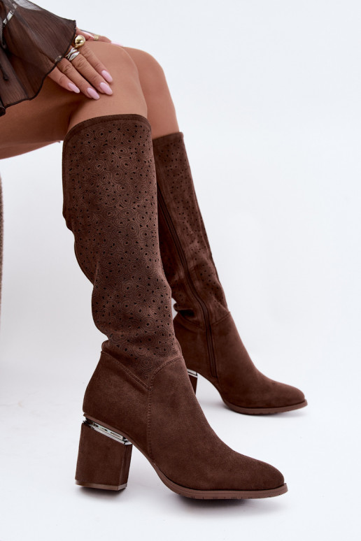 Lange Stiefel mit Ausschnitten und Absatz S.Barski HY62-8122 braun