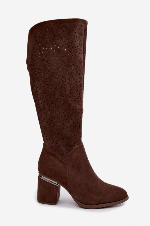 Bottes longues avec éléments découpés et talons S.Barski HY62-8122 marron