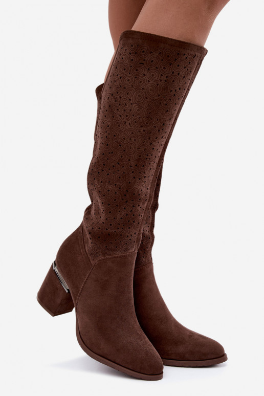 Lange Stiefel mit Ausschnitten und Absatz S.Barski HY62-8122 braun