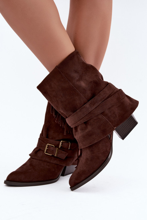 Cowboy-Stiefeletten mit Fransen, Bändern und Schnallen D&A CR62-3334 schokoladenbraun Corvella
