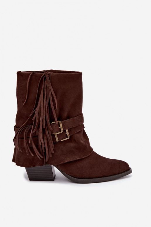 Cowboy-Stiefeletten mit Fransen, Bändern und Schnallen D&A CR62-3334 schokoladenbraun Corvella