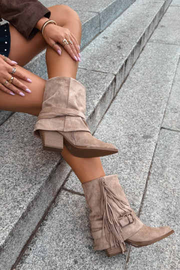 Cowboy-stijl enkellaarsjes met franjes, linten en gespen D&A CR62-3334 zand Corvella