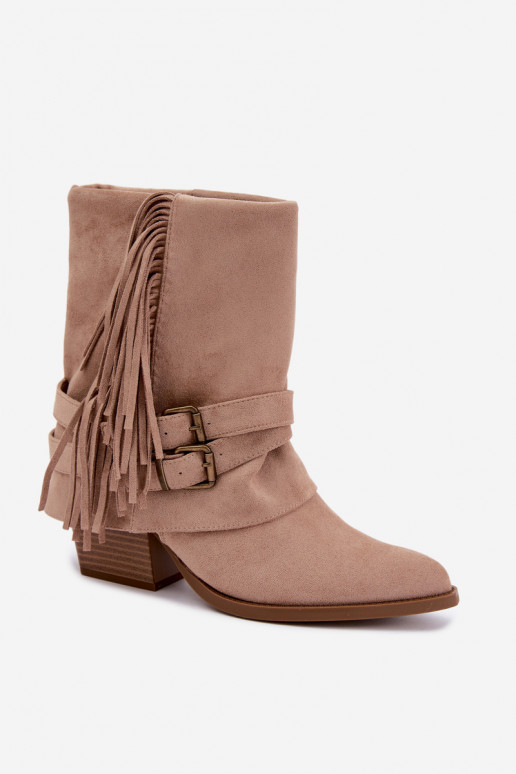 Cowboy-Stiefeletten mit Fransen, Bändern und Schnallen D&A CR62-3334 sand Corvella