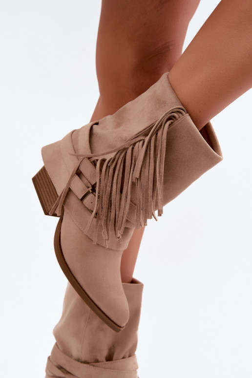 Cowboy-stijl enkellaarsjes met franjes, linten en gespen D&A CR62-3334 zand Corvella