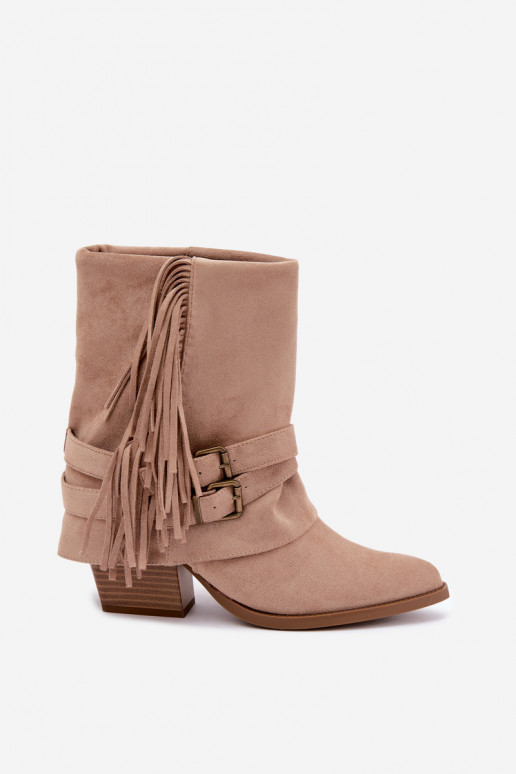 Cowboy-Stiefeletten mit Fransen, Bändern und Schnallen D&A CR62-3334 sand Corvella