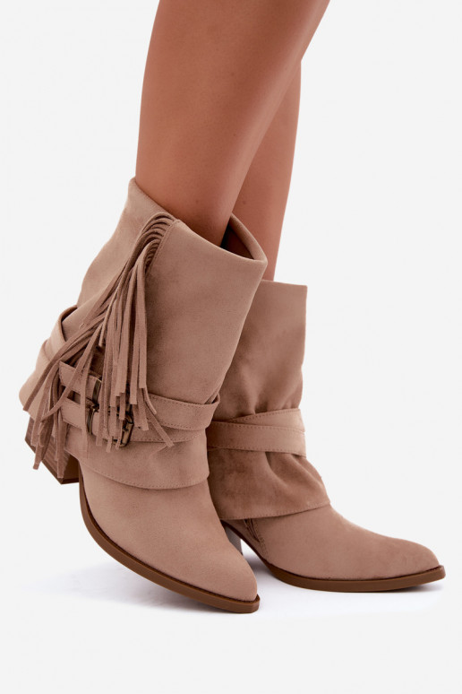 Cowboy-Stiefeletten mit Fransen, Bändern und Schnallen D&A CR62-3334 sand Corvella
