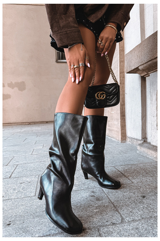 Bottes longues à enfiler avec talons noires Caldira