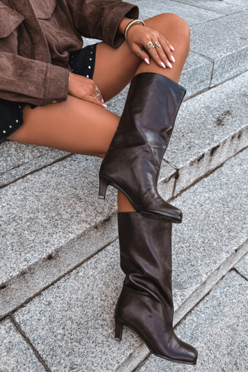Bottes longues à enfiler avec talons chocolat Caldira