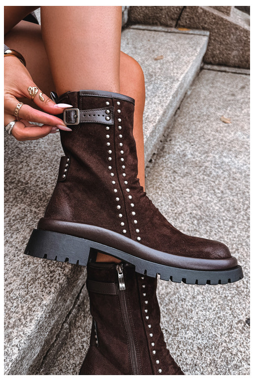 Bottines chaudes en suède synthétique avec boucles en chocolat Tai turiciejka K7727-02