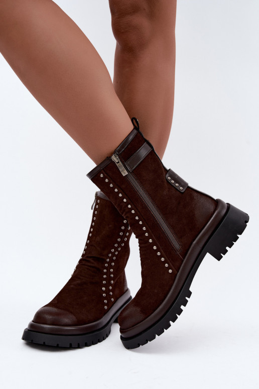 Bottines chaudes en suède synthétique avec boucles en chocolat Tai turiciejka K7727-02