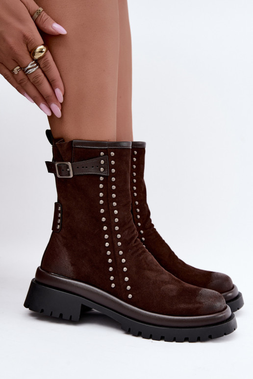 Bottines chaudes en suède synthétique avec boucles en chocolat Tai turiciejka K7727-02