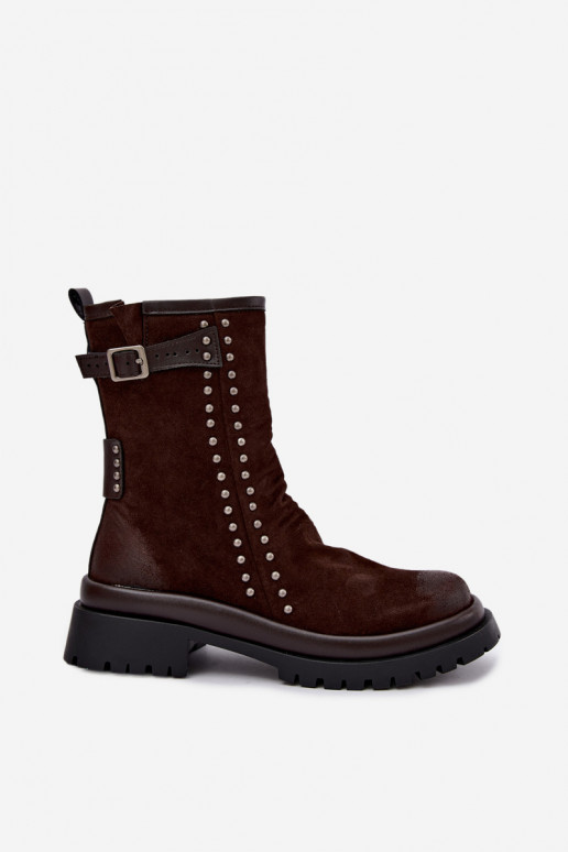 Bottines chaudes en suède synthétique avec boucles en chocolat Tai turiciejka K7727-02
