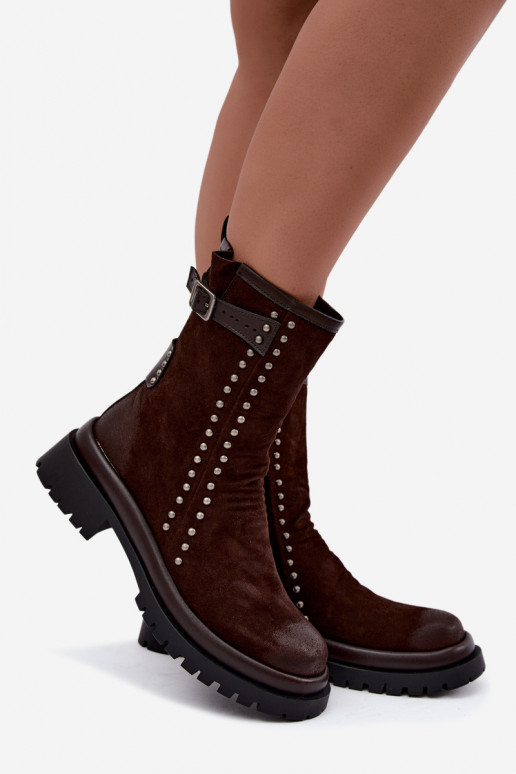Bottines chaudes en suède synthétique avec boucles en chocolat Tai turiciejka K7727-02