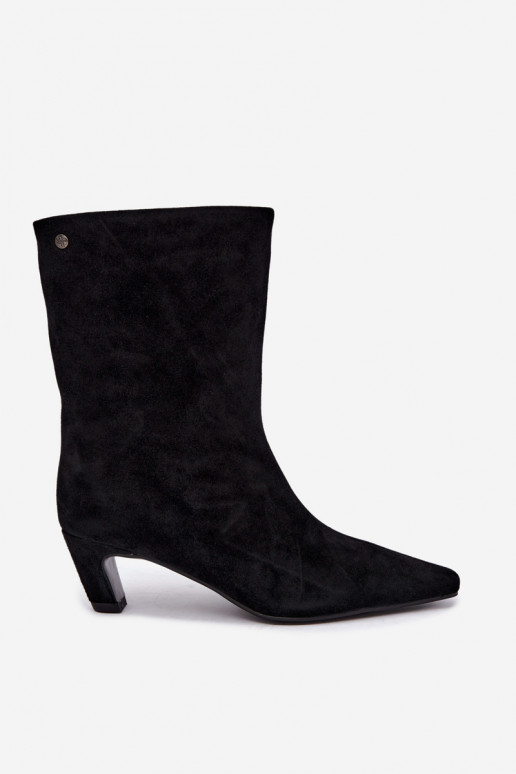 Chaussures chaudes à enfiler en suède synthétique avec talons en noir Tai turiciejka K7791-01
