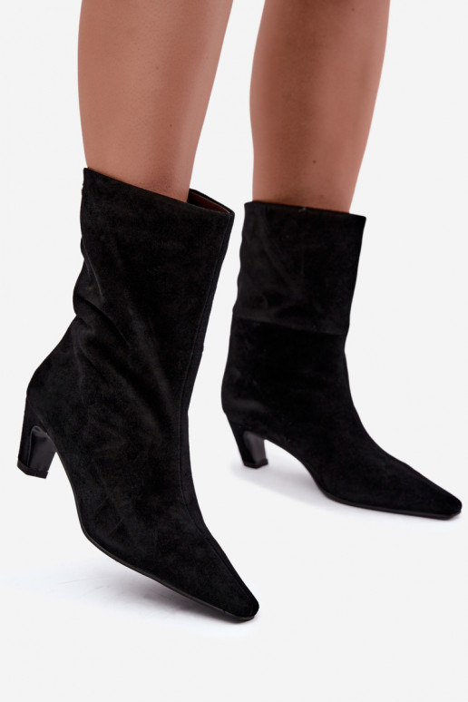 Warme instappers van faux suede met hakken in zwart Tai turiciejka K7791-01
