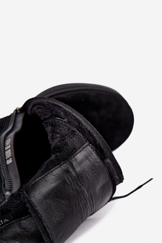 Wärmende Damenschuhe aus Kunstveloursleder in Schwarz Vinceza 67044