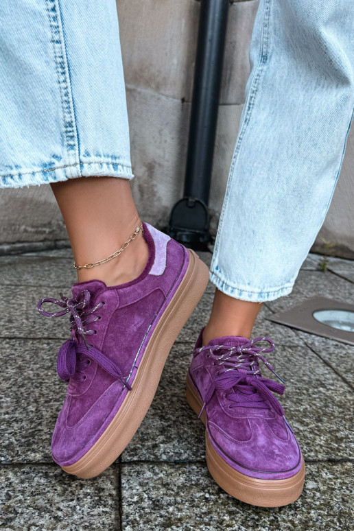 Paarse dames sneakers van faux suede met isolatie Big Star UU274772