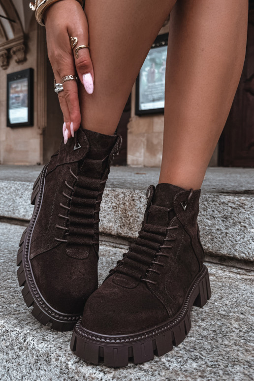 dames suède schoenen met platform D&A JC62-1045 in chocoladekleur