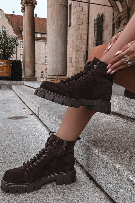 chaussures en daim pour femmes avec plateforme D&A JC62-1045 couleur chocolat