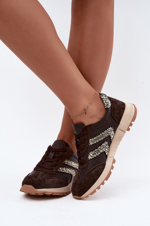 Dames sneakers van faux suede in chocolade kleur D&A GR62-6015