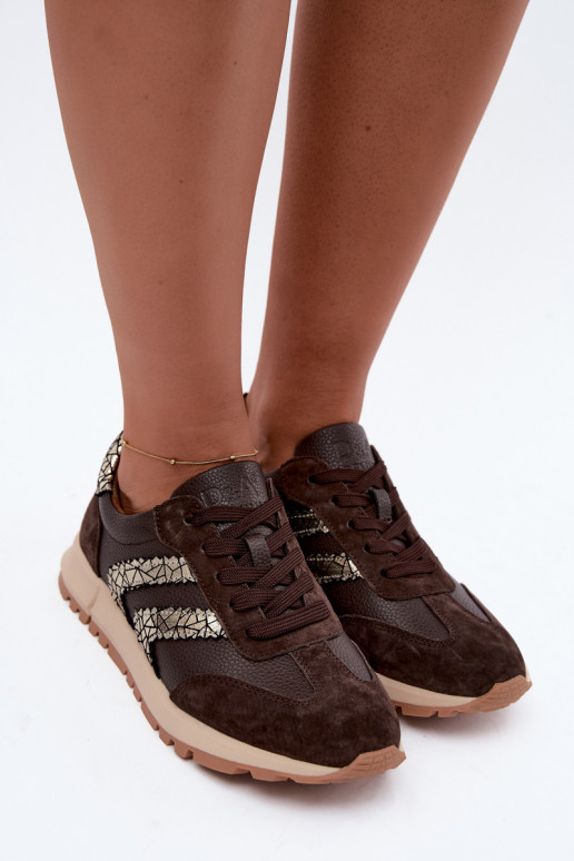 Dames sneakers van faux suede in chocolade kleur D&A GR62-6015