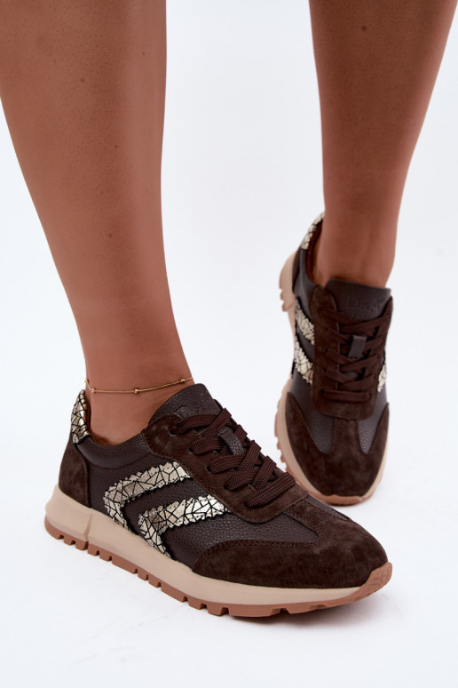 Dames sneakers van faux suede in chocolade kleur D&A GR62-6015