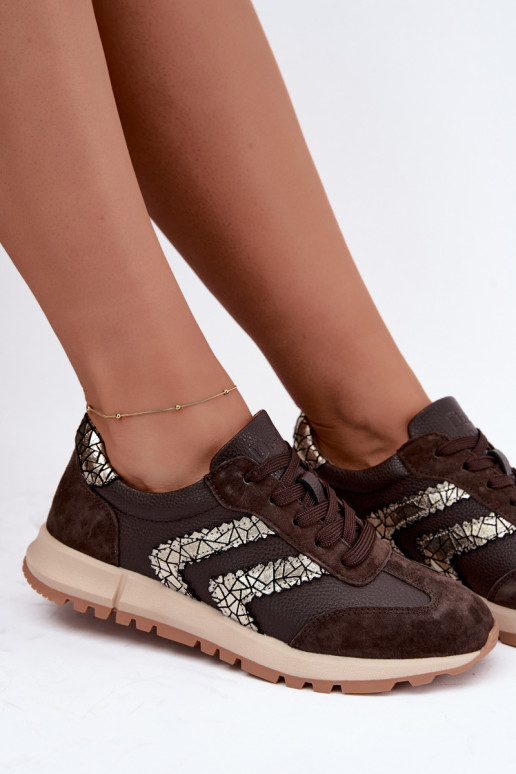 Damen-Sneaker aus Kunstveloursleder in Schokoladenfarbe D&A GR62-6015