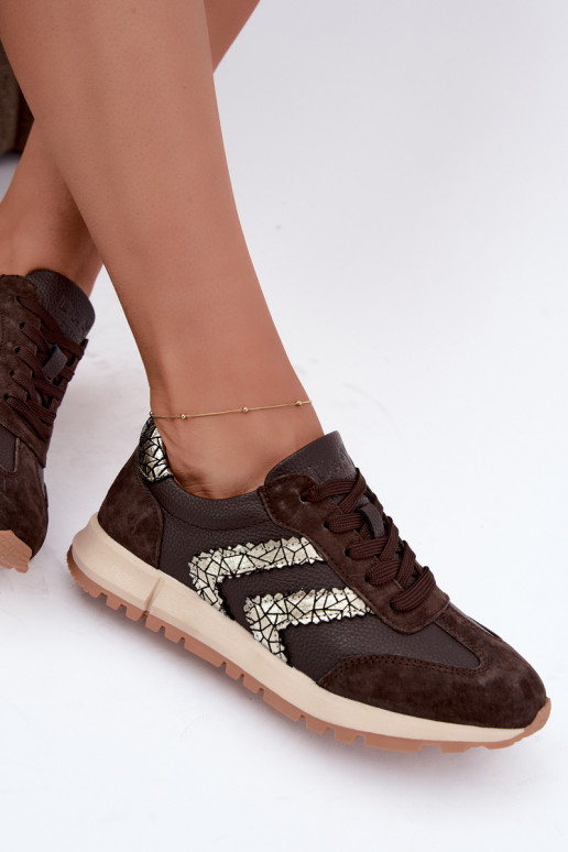 Damen-Sneaker aus Kunstveloursleder in Schokoladenfarbe D&A GR62-6015