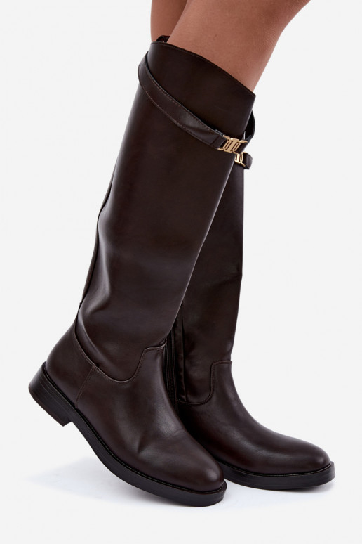 Bottes hautes pour femmes avec talons larges et décorations en chocolat Tarelle