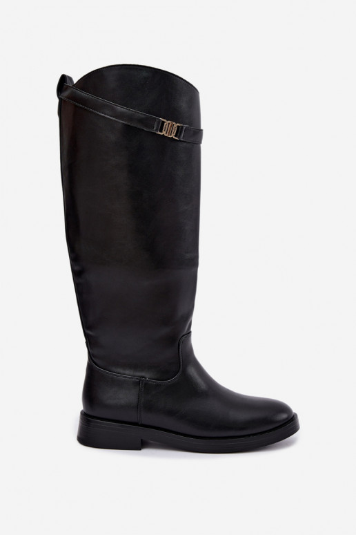 Bottes hautes noires pour femmes avec talons larges et décorations Tarelle
